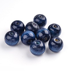 Marine Blue Natural Wood Beads, Dyed, Round, Marine Blue, 19~20x17.5~18mm, Hole: 4.5mm, about 400pcs/1000g