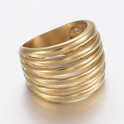 Golden Ion Plating(IP) 304 Stainless Steel Wide Band Finger Rings, Hollow, Golden, Size 6~9, 16~19mm