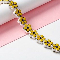 Yellow Handmade Porcelain Flower Beads Strands, Yellow, 16.5~17x17~17.5x7.5~7.8mm, Hole: 1.6~1.8mm, about 20pcs/strand, 12.56~12.68 inch(31.9~32.2cm)