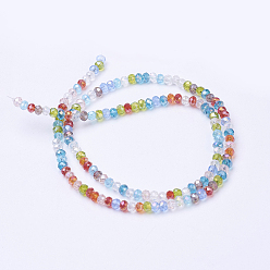 Mixed Color Electroplate Glass Bead Strands, Faceted, Rondelle, Mixed Color, 3x2mm, Hole: 0.5mm, about 120~125pcs/strand, 13.78~14.17 inch