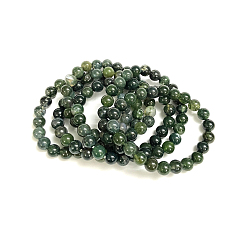 Moss Agate Natural Moss Agate Beads Stretch Bracelets, Round, 2 inch~2-1/8 inch(5.2~5.5cm), Beads: 8~9mm