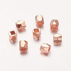 Rose Gold Brass Spacer Beads, Faceted, Column, Rose Gold, 3x3mm, Hole: 1.5mm