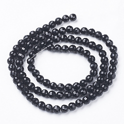Black Transparent Glass Bead Strands, Faceted, Round, Black, 6mm, Hole: 1mm, about 72pcs/strand, 15 inch
