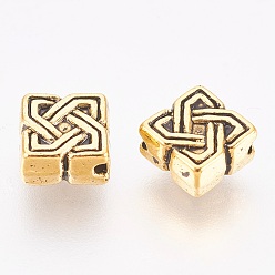 Antique Golden Tibetan Style Alloy Beads, Antique Golden Color, Lead Free & Nickel Free & Cadmium Free, Rhombus, Size: about 7mm in diameter, 4mm thick, hole: 1mm