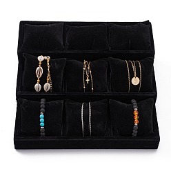 Black Velvet Pillow Jewelry Bracelet Watch Display, 3 Tier 9 Grids Pillows Bracelet Jewelry Display Tray, Black, 270x245x95mm