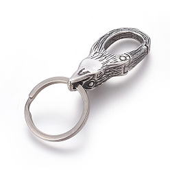 Antique Silver 304 Stainless Steel Split Key Rings, Keychain Clasp Findings, Hawk, Antique Silver, 75mm, Ring: 28x2.5mm, 22mm Inner Diameter