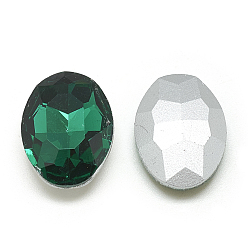 Med.Émeraude Pointé cabochons en strass de verre, dos plaqué, facette, ovale, med.emerald, 25x18x6mm