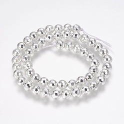 Silver Plated Grade AA Non-Magnetic Synthetic Hematite Bead Strands, Round, Faceted(128 Facets), Silver Plated, 8mm, Hole: 1.5mm, about 53pcs/strand, 15.7 inch(40cm)