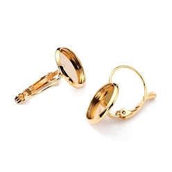Golden 304 Stainless Steel Leverback Earring Settings, Flat Round, Golden, Tray: 14mm, 27x16x13.5mm, Pin: 0.7mm