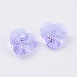 Lilac Romantic Valentines Ideas Glass Charms, Faceted Heart Charm, Lilac, 10x10x5mm, Hole: 1mm