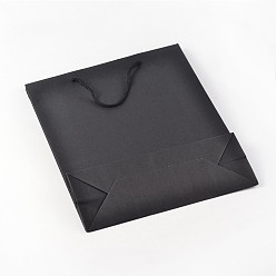 Black Rectangle Kraft Paper Bags, Gift Bags, Shopping Bags, with Nylon Cord Handles, Black, 33x28x10cm