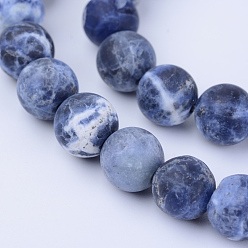 Sodalite Natural Sodalite Beads Strands, Frosted, Round, 8~8.5mm, Hole: 1mm, about 47pcs/strand, 15.5 inch