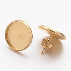 Golden Ion Plating(IP) 304 Stainless Steel Stud Earring Settings, Golden, 16mm, Pin: 0.6mm, Tray: 14mm