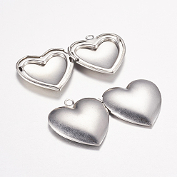 Stainless Steel Color 316 Stainless Steel Locket Pendants, Photo Frame Charms for Necklaces, Heart, Stainless Steel Color, 25x23x6mm, Hole: 2mm
