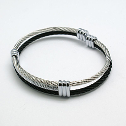 Gunmetal 304 Stainless Steel Cuff Bangle, with Brass Heads Findings, Stainless Steel Color & Gunmetal & Platinum, 63mm