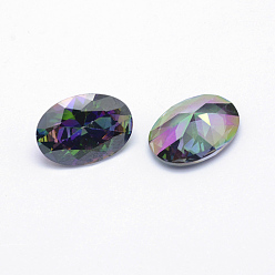 Colorful Cubic Zirconia Pointed Back Cabochons, Grade A, Faceted, Oval, Colorful, 14x10mm