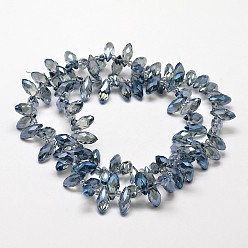Royal Blue Faceted Teardrop Full Rainbow Plated Electroplate Glass Beads Strands, Top Drilled Beads, Royal Blue, 12x6mm, Hole: 1mm, about 100pcs/strand, 15.7 inch
