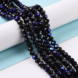 Black Electroplate Opaque Solid Color Glass Beads Strands, Half Rainbow Plated, Faceted, Rondelle, Black, 4x3mm, Hole: 0.4mm, about 123~127pcs/strand, 16.5~16.9 inch(42~43cm)