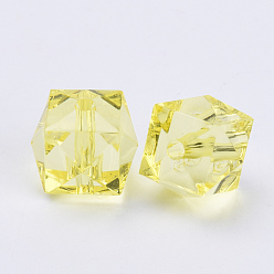 Jaune Perles acryliques transparentes, facette, cube, jaune, 20x20x18mm, trou: 2.5 mm, environ 120 pcs / 500 g