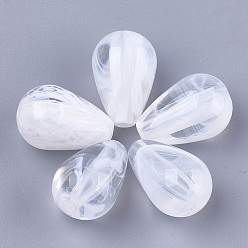 Clear Acrylic Beads, Imitation Gemstone, teardrop, Clear & White, 14.5x10.5mm, Hole: 1.8mm, about 640pcs/500g