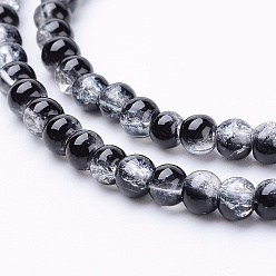 Black Spray Painted Crackle Glass Beads Strands, Round, Two Tone, Black, 4mm, Hole: 1.1~1.3mm, about 200pcs/strand, 31.4 inch