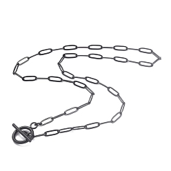 Electrophoresis Black 304 Stainless Steel Paperclip Chain Necklaces, with Toggle Clasps, Electrophoresis Black, 17.67 inch(44.9cm)