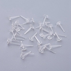 Clair Conclusions de boucles d'oreilles en plastique, plat rond, clair, 12x5mm, pin: 1 mm, environ 1000 pcs / sachet 