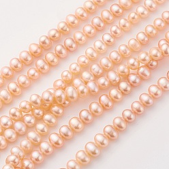 Light Salmon Natural Cultured Freshwater Pearl Beads Strands, Oval, Light Salmon, 7~8x5~6.5mm, Hole: 0.5mm, about 64~66pcs/strand, 15.7 inch(40cm)