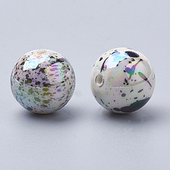 White AB-Color Spray Painted Acrylic Beads, Round, White, 14mm, Hole: 2.5mm, about 300pcs/500g