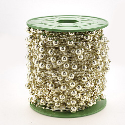 Verge D'or Pâle ABS plastique imitation perle garniture perlée guirlande brin, idéal pour le rideau de porte, matériel de bricolage de décoration de mariage, verge d'or pale, 3~8 mm, environ 60 m/rouleau