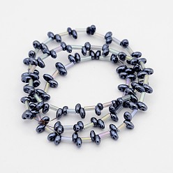 Hematite Plated 2 Hole Electroplate Glass Oval Bead Strands, Full Plated, with Glass  Bugle Beads, Hematite Plated, 5x3mm, Hole: 1mm, about 114pcs/strand, 17.3 inch