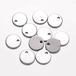 Stainless Steel Color 304 Stainless Steel Charms, Stamping Blank Tag Pendants, Flat Round, Stainless Steel Color, 10x1mm, Hole: 1mm