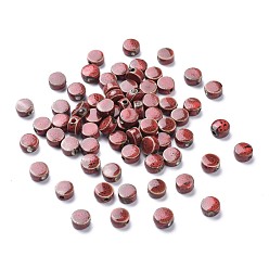 Dark Red Handmade Porcelain Beads, Fancy Antique Glazed Porcelain, Flat Round, Dark Red, 16x10mm, Hole: 3mm