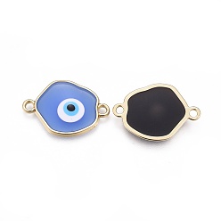 Mixed Color Brass Enamel Links connectors, Long-Lasting Plated, Evil Eye, Golden, Mixed Color, 16~16.5x24x2.5~3mm, Hole: 2mm
