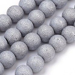Platinum Plated Electroplate Glass Bead Strands, Frosted Style, Round, Platinum Plated, 8mm, Hole: 1.5mm, about 72pcs/strand, 24.8 inch