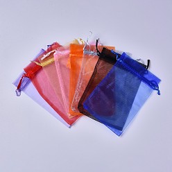 Couleur Mélangete Sacs en organza de couleur unie, sacs de faveur de mariage, sac de faveur, jour les sacs de la mère, rectangle, couleur mixte, 15x10 cm, 40 pièces / kit