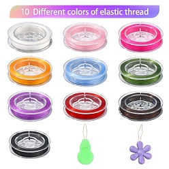 Mixed Color DIY 10 Rolls Strong Stretchy Beading Elastic Thread, with 2Pcs Iron & Plastic Sewing Needle Devices Threader Thread Guide Tool, Mixed Color, 44~46x16~21x0.8~5mm