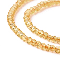 Verge D'or Chapelets de perles en verre transparentes  , facette, ronde, verge d'or, 2mm, Trou: 0.6mm, Environ 182~201 pcs/chapelet, 14.57~15.24 pouce ((37~38.7 cm)