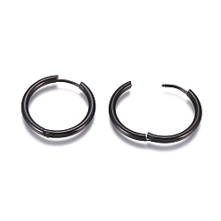 Electrophoresis Black 304 Huggie inoxydable en acier boucles d'oreilles, avec 316 goupille chirurgicale en acier inoxydable, anneau, électrophorèse noir, 25x2.5mm, Jauge 10, pin: 0.9 mm