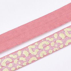 Ярко-Розовый Плоский эластичный шнур, с узором, ярко-розовый, 15~16x1 мм, около 3.28 ярдов (3 м) / рулон