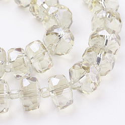 Beige Perles en verre electroplate, perle plaquée lustre, facette, plat rond, beige, 9~10mm, Trou: 1mm, Environ 40 pcs/chapelet, 12.2 pouce (31 cm)