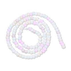 Pearl Pink Opaque Spray Painted Glass Bead Strands, Frosted, Flat Round, Pearl Pink, 4~4.5x3mm, Hole: 1mm, about 133~135pcs/strand, 15.43 inch~15.75 inch(39.2~40cm)