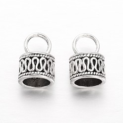 Antique Silver Tibetan Style Alloy Cord Ends, End Caps, Column, Antique Silver, 15x10mm, Hole: 5mm, 7mm inner diameter