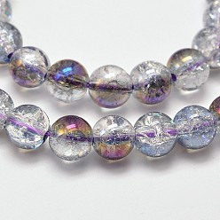 Purple Electroplate Synthetic Crackle Quartz Bead Strands, Round Half Rainbow Plated, Purple, 8mm, Hole: 1mm, about 50pcs/strand, 15.7 inch