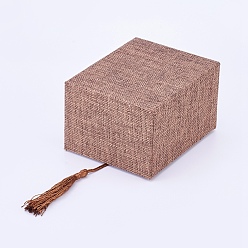 (123L) Белый крем непрозрачный блеск Деревянные браслет коробки, с бельем и кисточкой из нейлонового шнура, прямоугольные, огнеупорный и розово-коричневый, 12.2x9.6x7.2 см