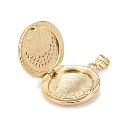 Clear Brass Micro Pave Cubic Zirconia Locket Pendants, Photo Frame Charms for Necklaces, Real 18K Gold Plated, Lead Free & Cadmium Free, Flat Round with Moon, Clear, 23x20x5mm, Hole: 4x3mm, Inner Diameter: 15mm