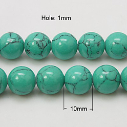 Dark Turquoise Synthetic Turquoise Beads Strands, Dyed, Round, Dark Turquoise, 10mm, Hole: 1mm, about 40pcs/strand, 15.7