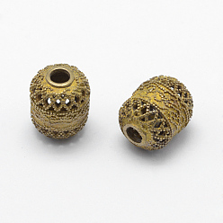 Raw(Unplated) Brass Filigree Beads, Lead Free & Cadmium Free & Nickel Free, Barrel, Raw(Unplated), 14x11.5mm, Hole: 3.5mm