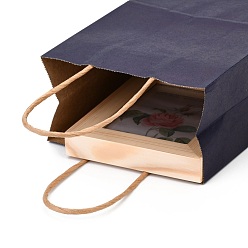 Полуночно-синий Бумажные мешки, подарочные пакеты, сумки для покупок, с ручками, темно-синий, 15x8x21 см