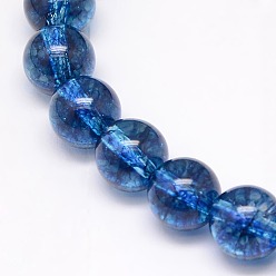 Royal Blue Natural Crackle Quartz Beads Strands, Round, Dyed & Heated, Royal Blue, 6mm, Hole: 1mm, about 32pcs/strand, 7 inch
